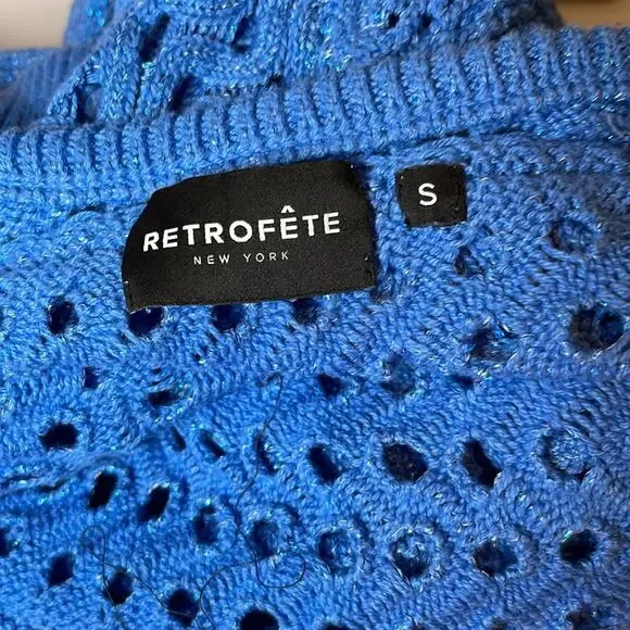 RETROFETE Kalena Knit Crochet Tropical Blue Flared Jumpsuit Size Small - Picture 9 of 10